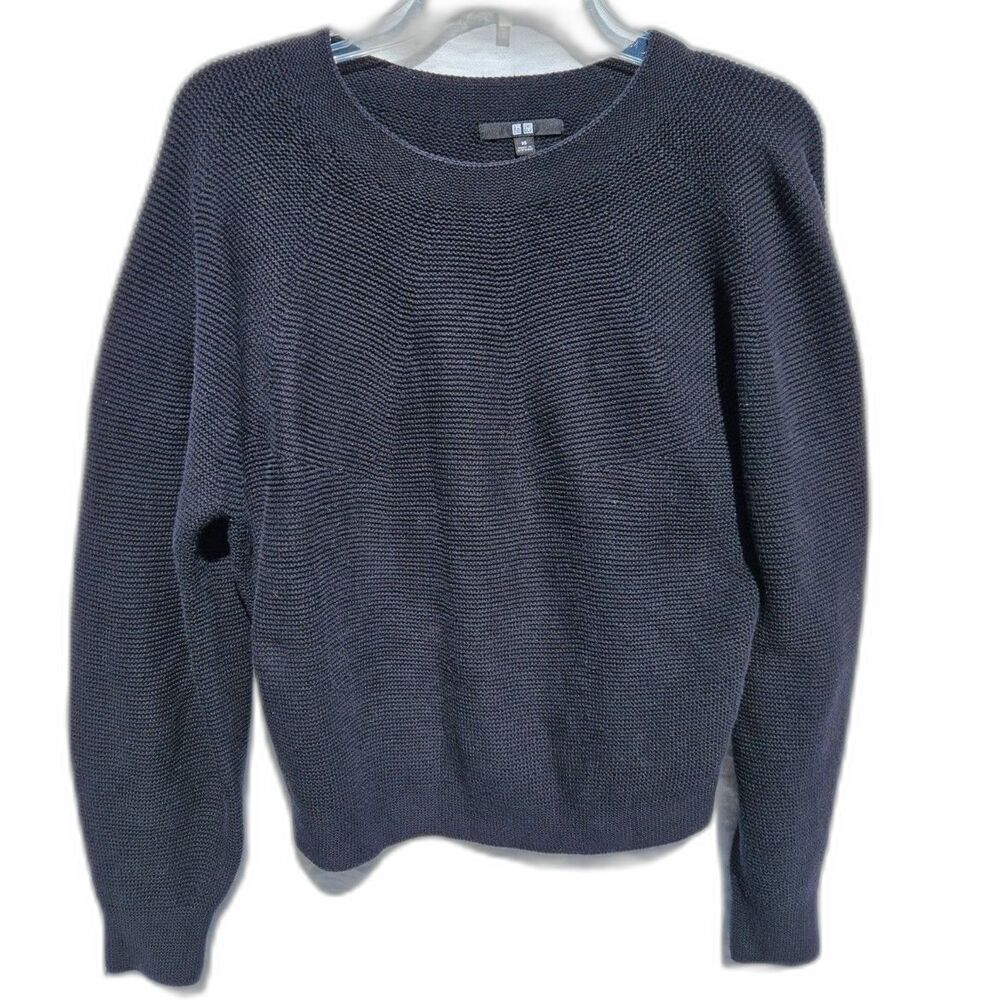 UNIQLO Chunky Knitted Black 100% Cotton Normcore Basic Crewneck Sweater XS